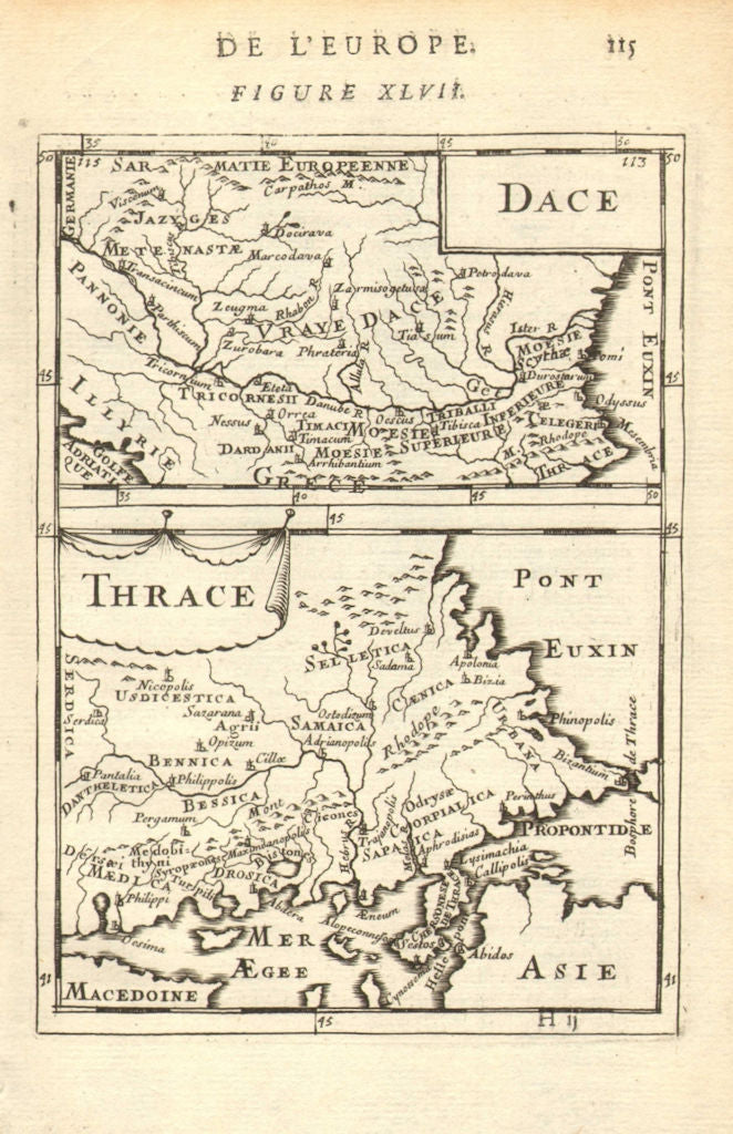 THRACE & DACIA. European Turkey Romania Bulgaria Danube. 'Dace'. MALLET 1683 map